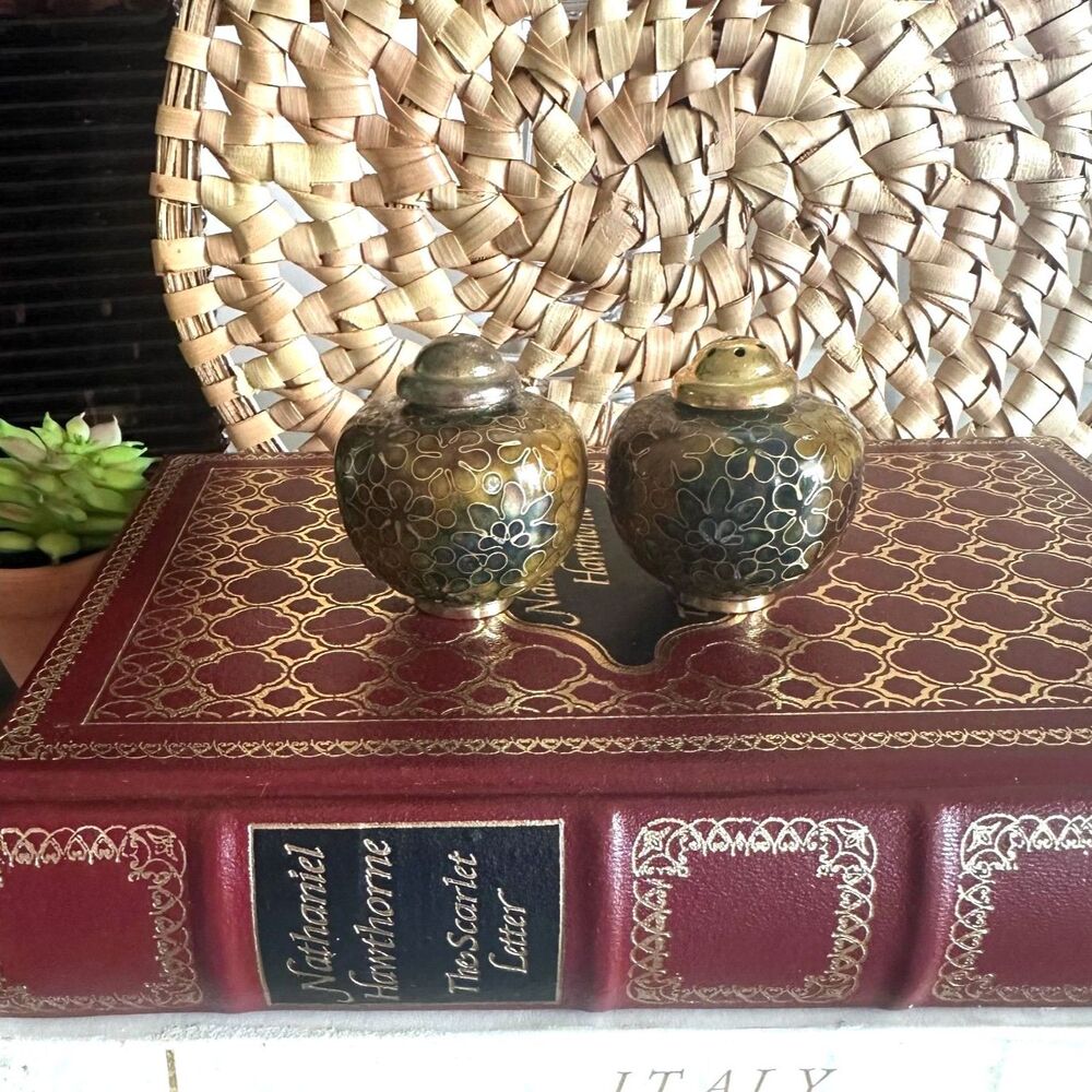 Vintage Cloisonne Salt & Pepper Shakers, Floral Multicolor